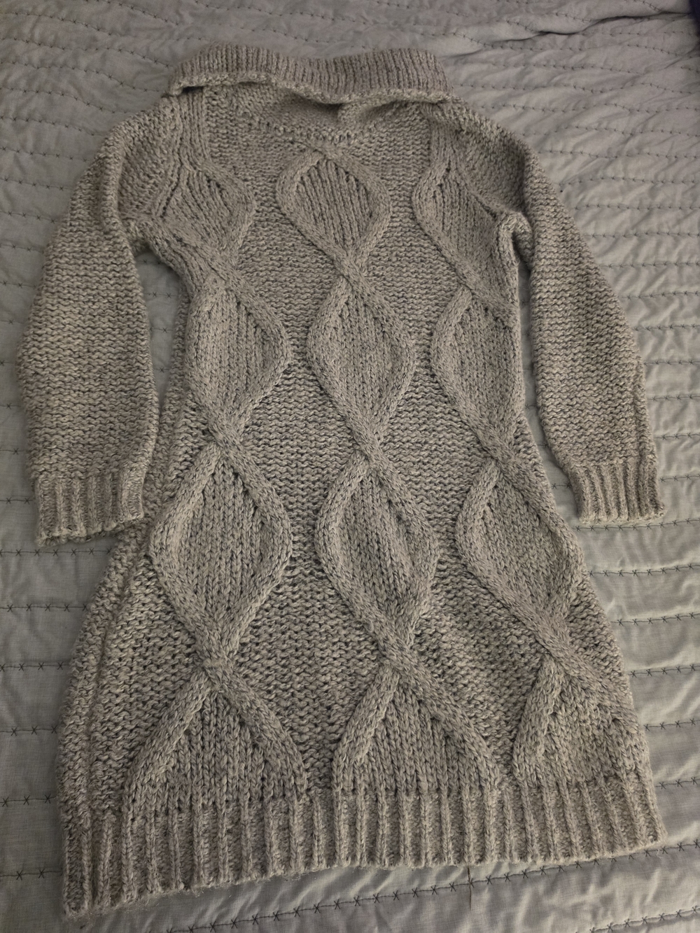 Couture Cable-Knit Sweater Dress - Light Gray